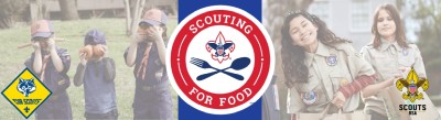 Two photos of scouts with the scouting for food logo in the middle