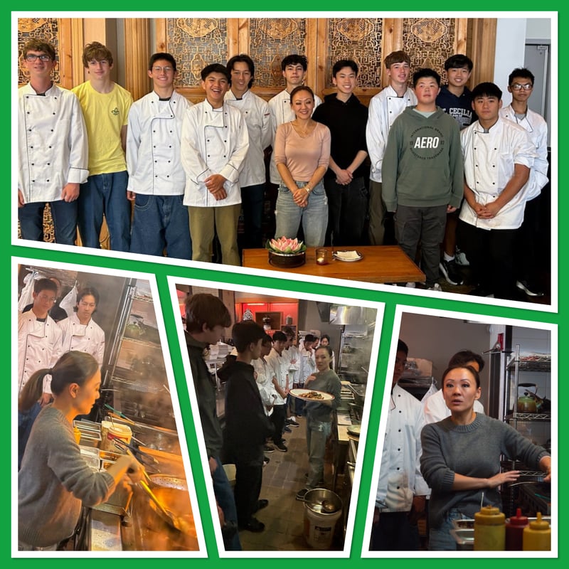 Collage of Crew 21 cooking with Chef Fang